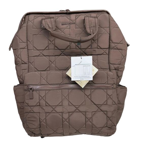 Max Studio Quilted Nylon Travel Backpack with Front Zipper Pocket Chocolate New - Picture 1 of 12